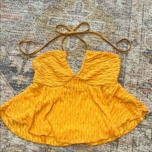 SHEIN Yellow Textured Halter Tank Top